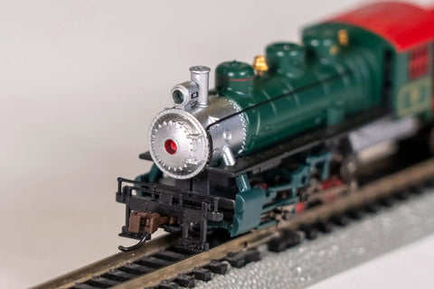 Close-up of front USRA 0-6-0 Switcher Locomotive With Die Cast Chassis And Metal Handrails Skew Wound Motor Engine And Tender Electrical Pickup