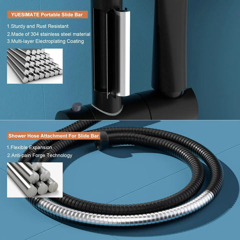 Shower Slide Bar Kit For Easy No Fuss Install, 28-Inch 304 Stainless Steel Bar with handheld shower head mount and hose