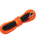 Beefed Up Synthetic Winch Rope One Quarter Inch By Fifty Feet, Ten Thousand Lbs Strength, Twelve Strand Polyethylene Core With Polyester Coating, Lightweight Floats coiled orange with hook