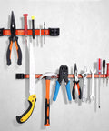 4 Pack Magnetic Tool Holder Bars 12 Inch Heavy Duty Wall Rack With Mounting Brackets And Screws holding various tools