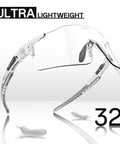 Ultra lightweight photochromic cycling glasses for men and women, frameless 32g TR90 frame, clear to dark lenses with UV400 protection.