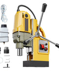 Heavy Duty Magnetic Drill Press With 1400W Copper Motor For Unstoppable Power And Precision, equipped with water tank and tools.