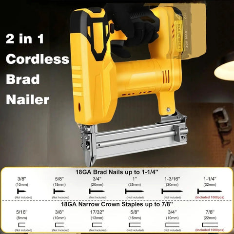 Heavy Hitter 18 Gauge Cordless Brad Nailer And Staple Gun Combo Compatible With Dewalt 20V Max Batteries Comes With 1000 Premium Fasteners For Serious Carpentry Furniture Making And Diy Woodworking