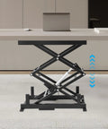Heavy Duty Electric Scissor Lift Table Rises Smooth With Hydraulic Pump For Factory Work And Warehouse Lifting Up To 140 Pounds Of Steel Goods Or Equipment Effortlessly Today in an industrial setting.