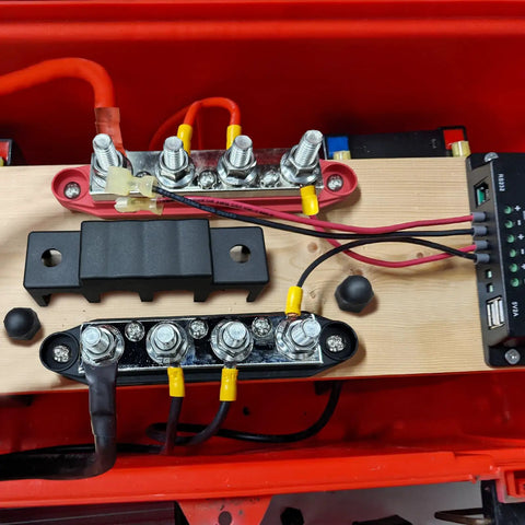 Installed Beefy 48V 400A Bus Bar Power Distribution Block With Four Three Eighths Inch Posts And Three Number Ten Screw Terminals For Car Boat Marine Red And Black Durable