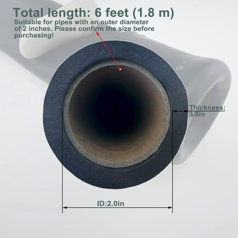 Cross-section view of Insulation Foam Pipe Sleeve 2 Inch Inside Diameter, 6 Feet Long, Black, suitable for 2-inch diameter pipes