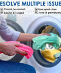 Person loading laundry into dryer with text highlighting door issues - 3 Pack Dryer Door Latch Strike Kit Replacement For Whirlpool Kenmore Maytag GE Frigidaire Dryers Replaces 279570VP 3390239 14205029 No Brainer Install And Durable Performance