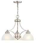 Sleek Silver Transitional Chandelier For Dining Rooms And Living Areas, Steel Construction with satin glass, 3-light design.