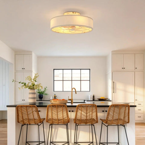 Yunstore mathishome Fabric-Style Bladeless Ceiling Fan with Remote Control (Bulb Not Included) in modern kitchen interior.