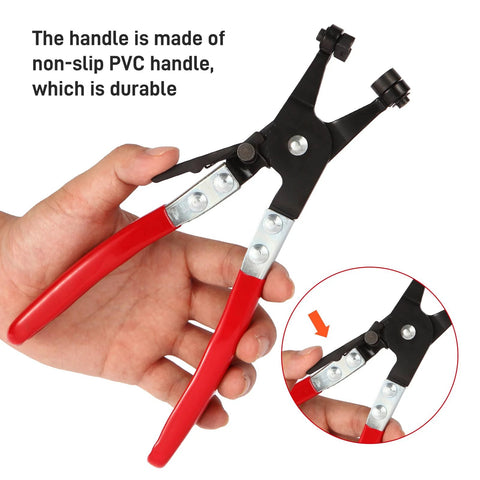 Hose Clamp Pliers for Automotive Use With Swivel Flat Band for Easy Removal and Precise Installation of Ring Type and Flat Type Hose Clamps and Spring Clamps Durable Carbon Steel Construction held in hand