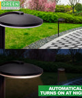 Modern Aluminum Low Voltage Path Lights Kit For Outdoor Walkways And Gardens, Black Finish, 8 Pack, day and night view.