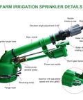 Pro Grade Pressure Gauge Irrigation Sprayer Gun For Farm And Garden, 360 Degree Sprinkler With 0 To 48 Degree Tilt and components