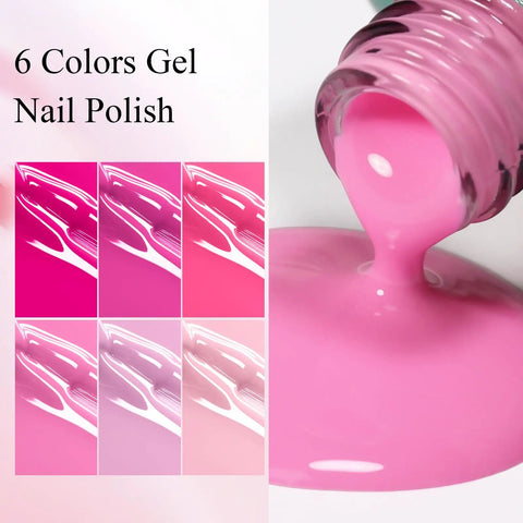 Hema Free Pink Gel Nail Polish Set With 6 Colors 10ml Each Soak Off Gel Polish Kit For DIY At Home Dope Salon Quality Long Lasting Up To 4 Weeks Light Baby Blush Hot Pink Gift For Women set of pink polishes.