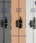 Heavy Duty Two Sided Gate Latch With Key Lock And Upgraded Spring Loaded Pull Cord, installed on metal, wood, and PVC gates.