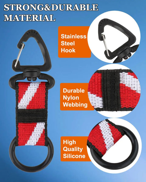 Scuba Octopus Holder Set Silicone Mouthpiece Keeper And Second Stage Regulator Tube Holder With Webbing Clip, detailed view.