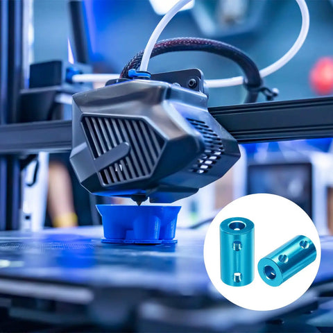 Rigid Aluminum Shaft Coupler 6.35mm To 6.35mm For 3D Printers And CNC Machines 25x14mm Blue Easy Install Encoder Link shown on printer