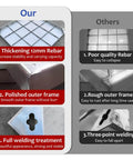 Comparison of stainless steel invisible manhole cover quality features: 12mm rebar, polished frame, full welding vs poor quality alternatives.