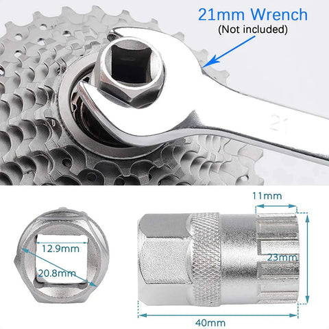 Bike Freewheel Removal And Lockring Tool For 12 Spline Freewheels Shimano SunRace And Similar Systems with 21mm Wrench