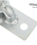 Close-up of Heavy Duty Wall Mount Fence Hinges For Privacy Gates And Large Swinging Barn Doors Kickass Iron Security Hardware with mounting hole.