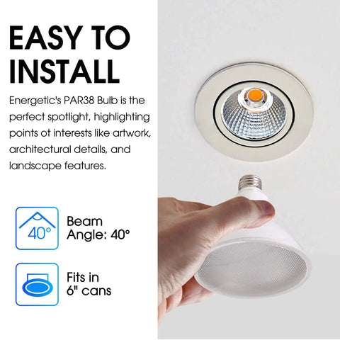 Bright Outdoor PAR38 LED Flood Light Bulb 1250 Lumen, 13.5W Equivalent to 100W being installed in recessed lighting fixture