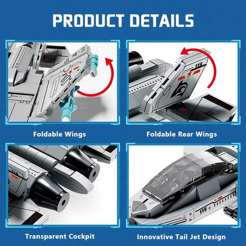 Fighter Jet Building Set For Boys Ages 8 To 14 With Foldable Wings Realistic Cockpit Airplane Model Kit STEM Toy 577 Pieces