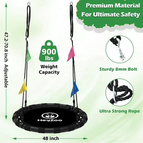 Saucer Swing 48 Inch For Backyard Fun With 360 Degree Swivel Heavy Duty Outdoor Swing Set With 900 Lb Weight Capacity Safe Galvanized Frame Nylon Webbing And Bolts Easy Assembly Great Gift For Kids And Family