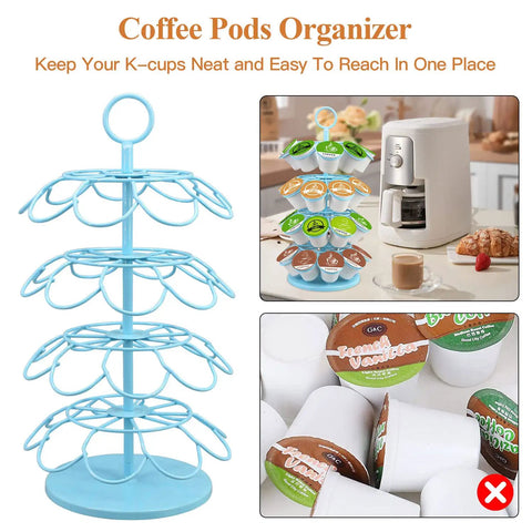 Coffee Pod Holder Organizer For K-Cups, 36 Pod Capacity, Rotating 360 Degree Spin, Detachable Countertop Stand, Light Blue