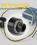 Heavy Duty Electrical Slip Ring 2 Wire Conductive Collector Ring 15A Per Ring 300mm Wire Length IP51 Rated For High Power Equipment And Industrial Accessories, black unit with yellow and black leads