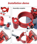 Built Tough Durable Aluminum Router Table Insert Plate, installation process shown with red aluminum parts and tools.