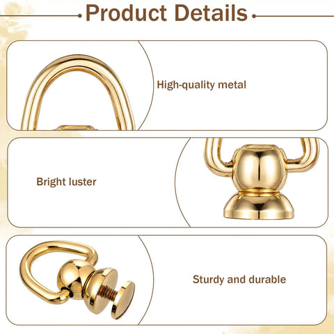 Close-up of Top Shelf Gold Brass D Rings for Purse 4 Pack With Screw Back Rotatable Strap Hardware showcasing bright luster and sturdy design.