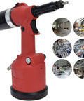 Red Pneumatic Rivet Nut Setting Kit For M3 To M12 Nuts, Air Powered Riveter Gun, Heavy Duty Zinc Alloy Tool with industrial use images.