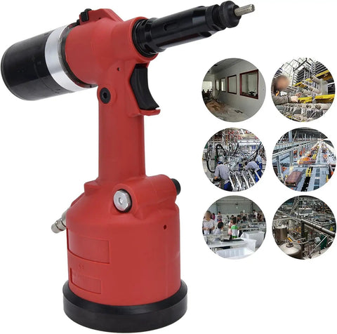 Red Pneumatic Rivet Nut Setting Kit For M3 To M12 Nuts, Air Powered Riveter Gun, Heavy Duty Zinc Alloy Tool with industrial use images.