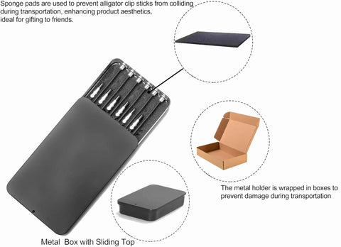 Metal Painting Stand Base Holder With 12 Magnetic Bendable Alligator Clip Sticks in a protective sliding top box packaging