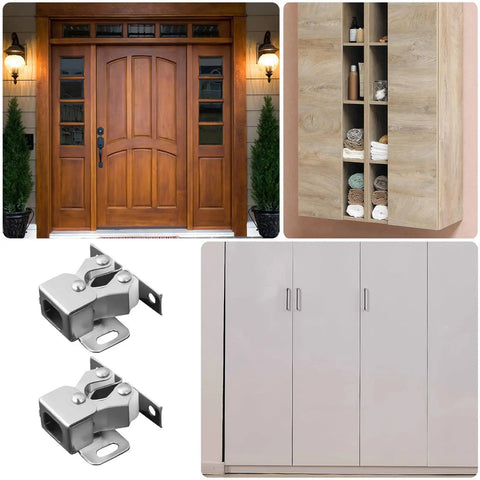 Heavy Duty Double Roller Cabinet Door Catch Stainless Steel Ball Bearing Push Latch for Drawers and Cupboards, silver finish