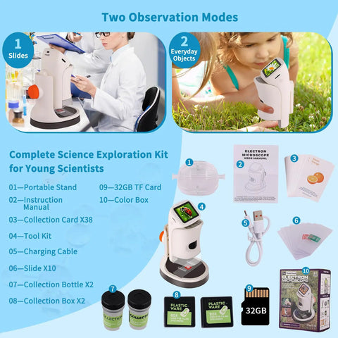 Kid Friendly Digital Microscope With Four Magnification Levels 100x, 400x, 700x, 1000x, 1080P 2 Inch HD Screen, Photo And Video Capture, USB Rechargeable, Ideal Science Toy For Curious Kids Aged 8 To 12 in stand and hand use