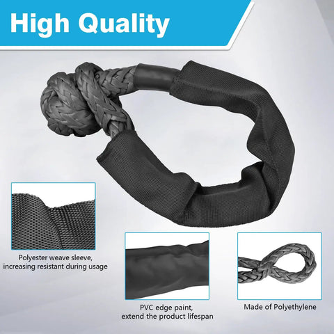 Hella Tough Heavy Duty Soft Shackles 57K Lbs Breaking Strength 1/2 X 22 Inch Polyethylene synthetic rigging with protective sleeves.