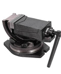 Heavy Duty Tilting Swivel Bench Vise 4 Inch Milling Vice For CNC Workbenches showing serrated jaws and swivel base.