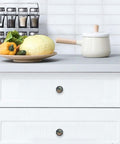 Funny Kittens Eat Pizza Galaxy Crystal Glass Cabinet Knobs on white kitchen drawer