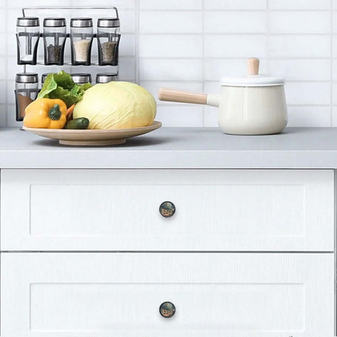 Funny Kittens Eat Pizza Galaxy Crystal Glass Cabinet Knobs on white kitchen drawer