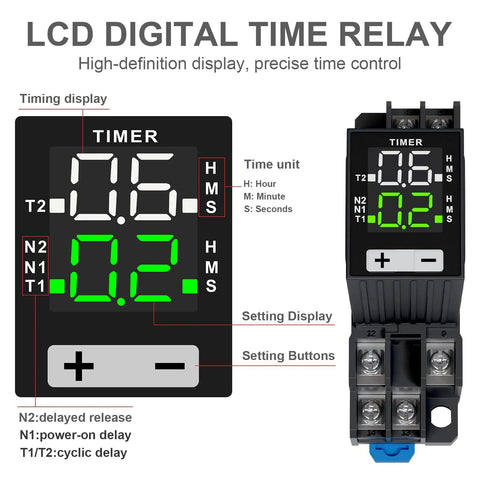 Liquid Crystal Display Time Relay With Dual Time Delay Function Double Pole Double Throw 12 Volt Direct Current Plug In Socket