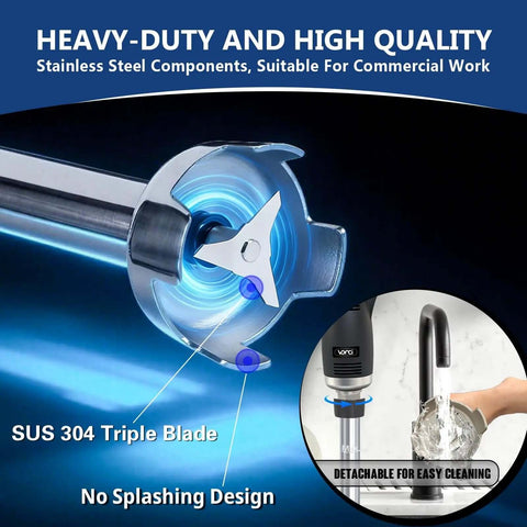Heavy Duty Commercial Immersion Blender Kickass Kitchen Workhorse Pure Copper Motor Variable Speed Handheld Stick Mixer Professional Restaurant Grade Soup Blender For Silky Smooth Creations 20 Inch Shaft close-up of SUS 304 triple blade for efficient blending.