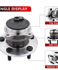 Rear Wheel Bearing And Hub Assembly Replacement Suspension Kit For Mazda 3 2004-2013 Mazda 3 Sport 2009-2013 Mazda 5 2006-2010 2012-2017 Direct Fit Bolt On For A Smooth Ride And Reliable Performance showing angle display with top, side, and bottom views