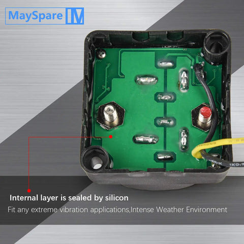 Internal view of Heavy Duty Workhorse 12V 140A Voltage Sensitive Relay For Dual Battery Systems with wiring and sealed components.