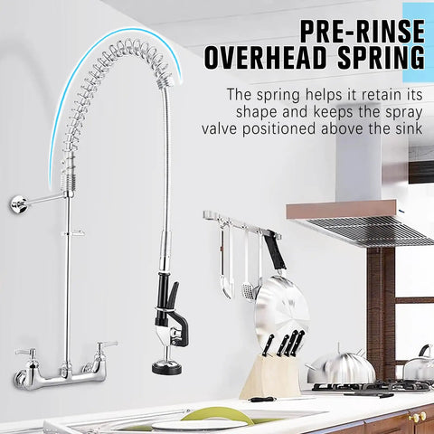 Stainless Steel Pre Rinse Overhead Spring For Commercial Sink Faucets Replacement Part Durable And Easy Install Fits Most Wall Mounted Pre Rinse Systems Heavy Duty Sprayer Arm Support Kitchen Plumbing Tool, 21.3 in chrome spring in kitchen