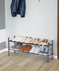 Expandable Shoe Rack For Closet And Entryway, Metal 8 Pairs Stackable Organizer, Adjustable 2 Tier Shelves In Black in hallway