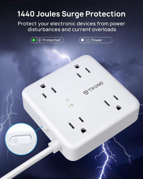Surge Protector Power Strip With USB Ports, 4 Widely Spaced 3 Prong Outlets, 1440 Joule Surge Protection, 5ft Flat Plug Extension Cord
