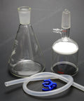 500ml 24/40 Suction Filtration Device with 200ml Buchner Funnel, vacuum pump tubing, and clamp on black background