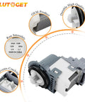 Samsung Front Load Washer Drain Pump Motor Upgrade For DC31 00187A 00178D PX3516 01, showing durable metal and ABS structure.