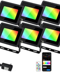 Outdoor LED Flood Lights Lit RGB Color Changing Smart Landscape Lights With 16 Million Colors 6 Pack with app and remote control