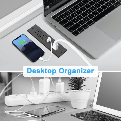 Recessed Desk Power Strip With USB Ports And Flush Mount 6ft Cord, 3 AC Outlets Plus 2 Fast Charge USB Ports with devices